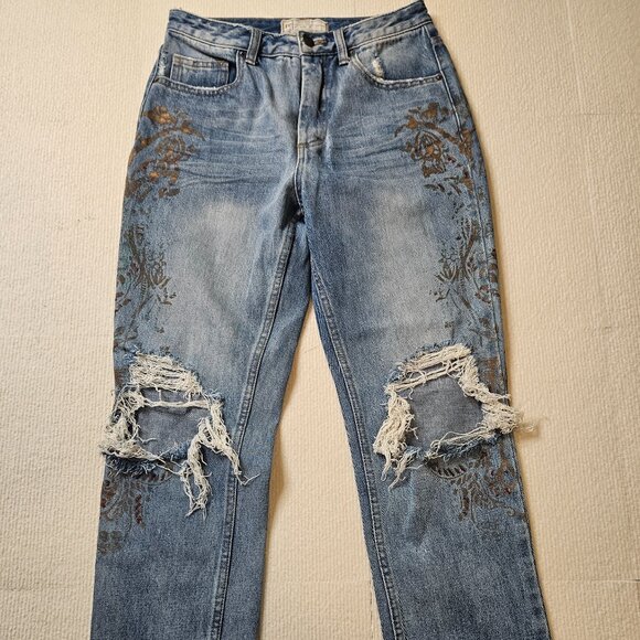 Free People Denim - Free People Paint Stencil Distressed Jeans - size 27